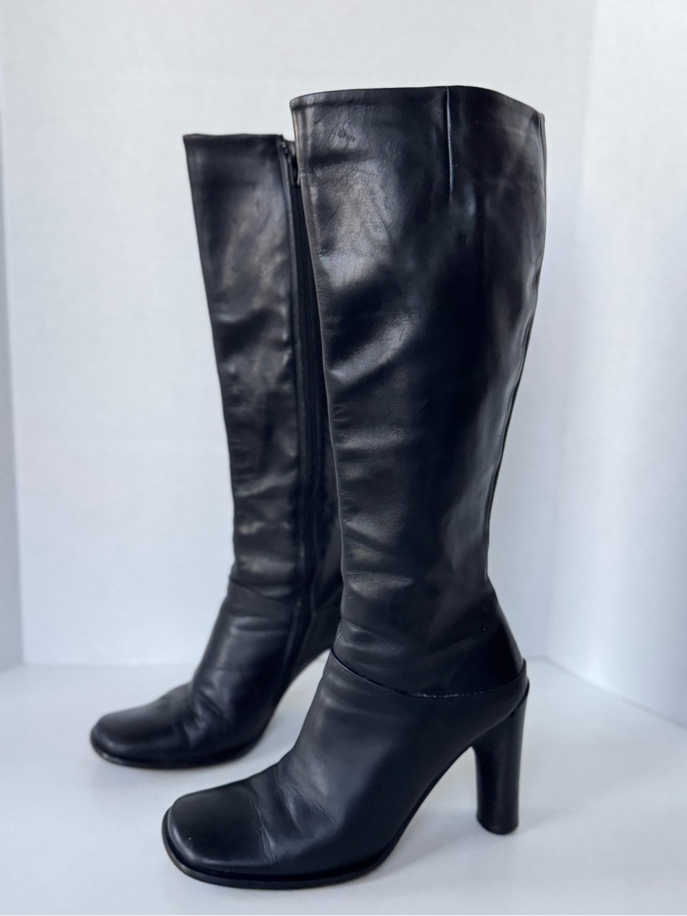 Via Spiga Black Leather Knee-High Heeled Boots